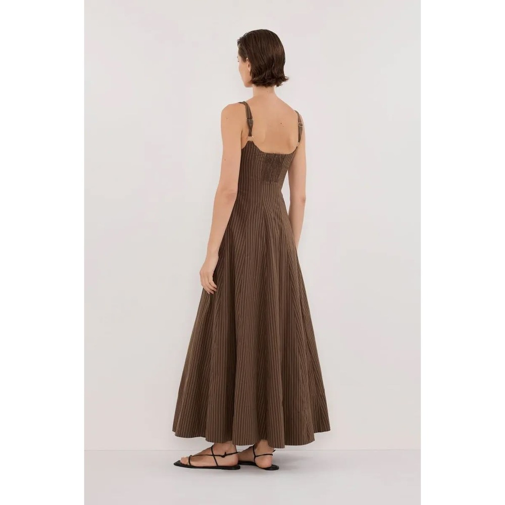 DISSH Riley Chocolate Stripe Midi Dress 4 European Summer Vacation Cotton NWT - Picture 2 of 16